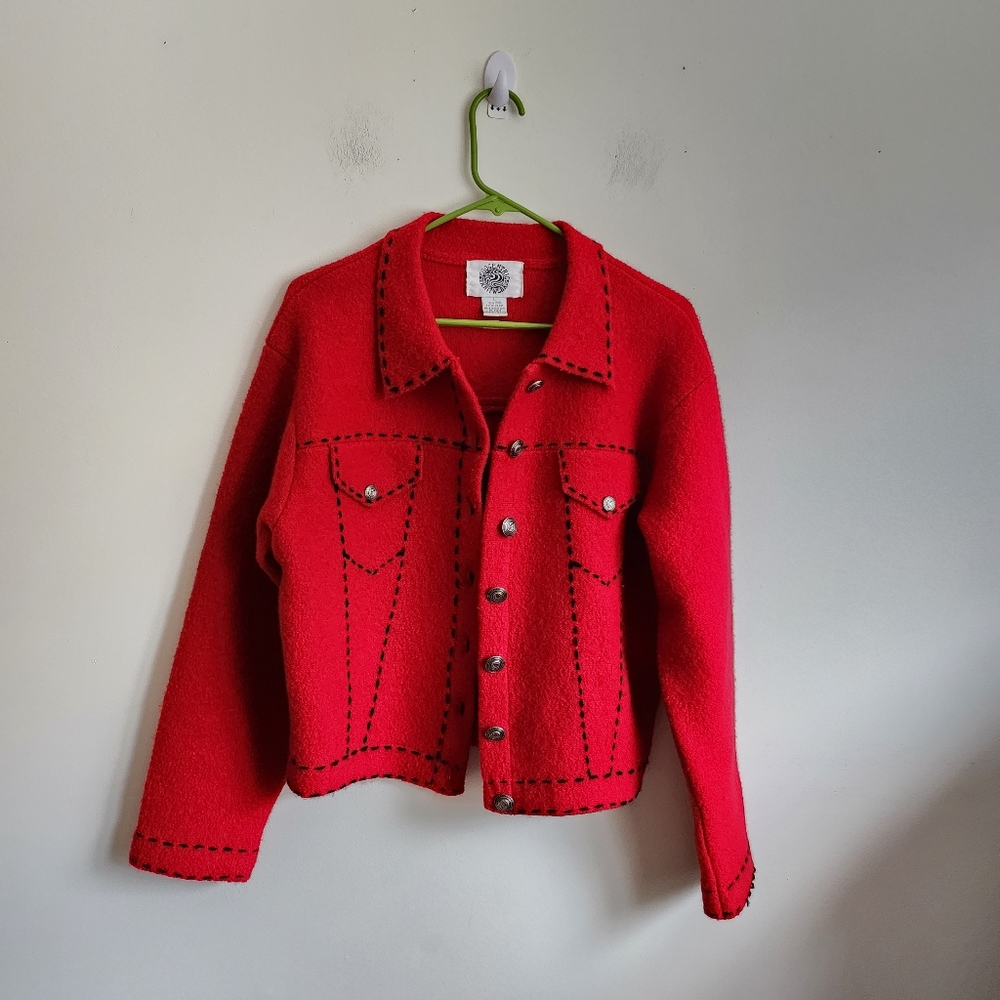 Vintage Egocentric Knitwear Women's 100% Wool Knit Sweater Jacket. In perfect us